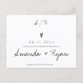 Minimalistisk svart vit Bröllop spara datum Helg Vykort