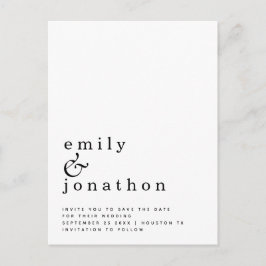 Minimalistisk svart vit Bröllop spara datum Meddelande Vykort