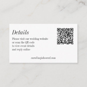 Minimalistisk svart-vit bröllops QR-kod detaljer Tilläggskort