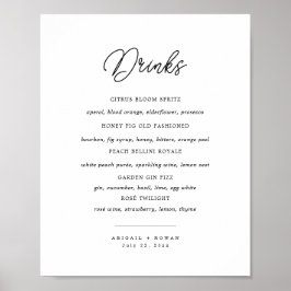 Minimalistisk svart-vit bröllopsbarmeny i scriptst poster