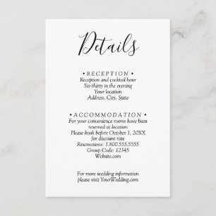 Minimalistisk svart & vit bröllopsdetaljer QR-kod Tilläggskort