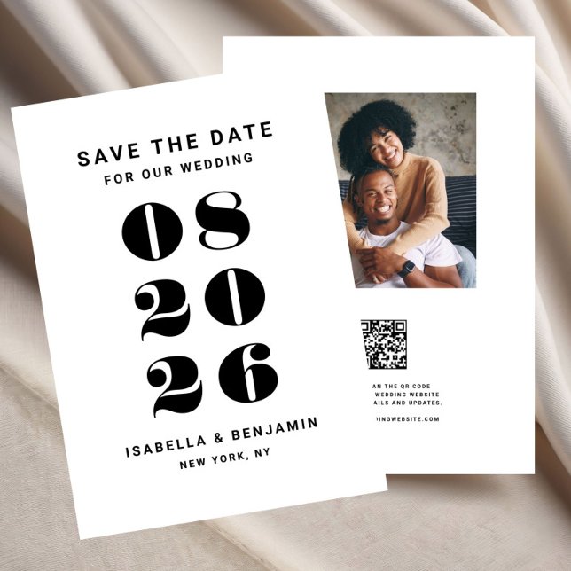 Minimalistisk svart-vit bröllopsfoto spara datumet (Minimalist Photo Black And White Wedding Save The Date)
