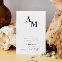 Minimalistisk svart & vit bröllopsinbjudan + QR | Inbjudningar