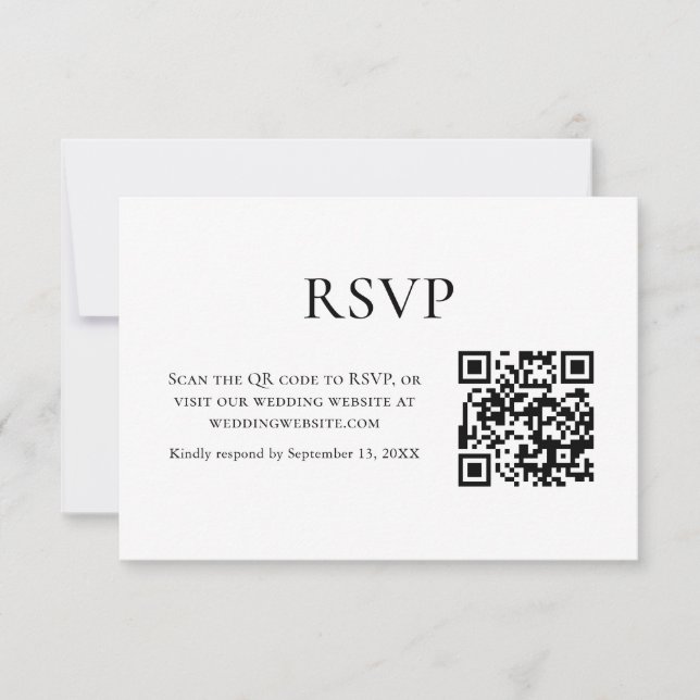 Minimalistisk svart & vit bröllps QR-kod OSA Kort (Framsida)