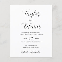 Minimalistisk svart-vit budgetbröllopsinbjudan flygblad