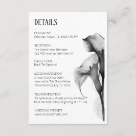 Minimalistisk svart & vit Calla Lily bröllopsdetal Tilläggskort