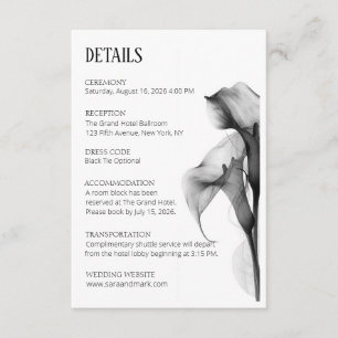 Minimalistisk svart & vit Calla Lily bröllopsdetal Tilläggskort