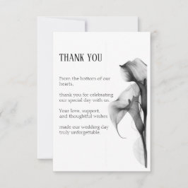 Minimalistisk svart & vit Calla Lily Platt Bröllop Tack Kort