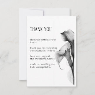 Minimalistisk svart & vit Calla Lily Platt Bröllop Tack Kort