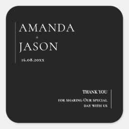 Minimalistisk svart vit Contemporary Bröllop Fyrkantigt Klistermärke
