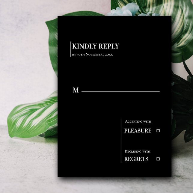 Minimalistisk svart vit Contemporary Bröllop OSA Kort (Minimalist Black White Contemporary Wedding RSVP Card)