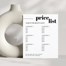 Minimalistisk svart vit djärv skönhetssalong meny