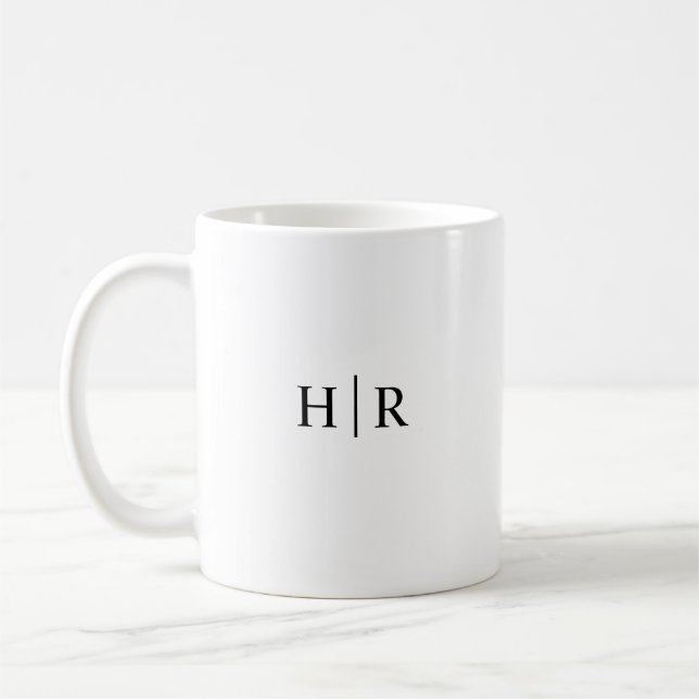 Minimalistisk Svart Vit Elegant Klassisk Monogram Kaffemugg (Vänster)