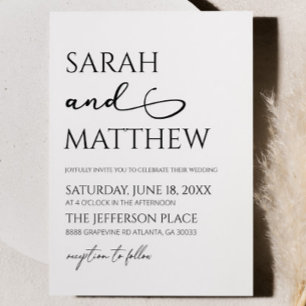 Minimalistisk svart vit enkel Elegant bröllop Inbjudningar