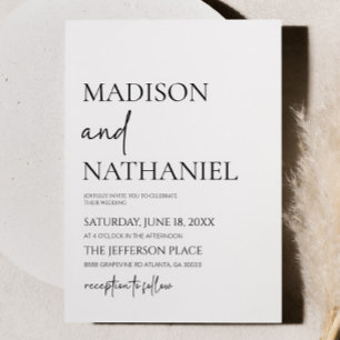 Minimalistisk svart vit enkel Elegant bröllop Inbjudningar