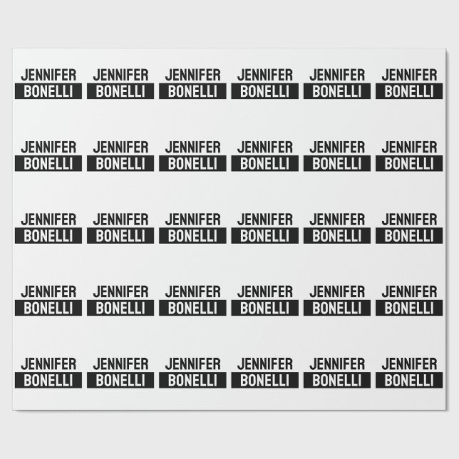 Minimalistisk Svart & Vit Enkel Elegant Modern Nam Presentpapper (Platt)