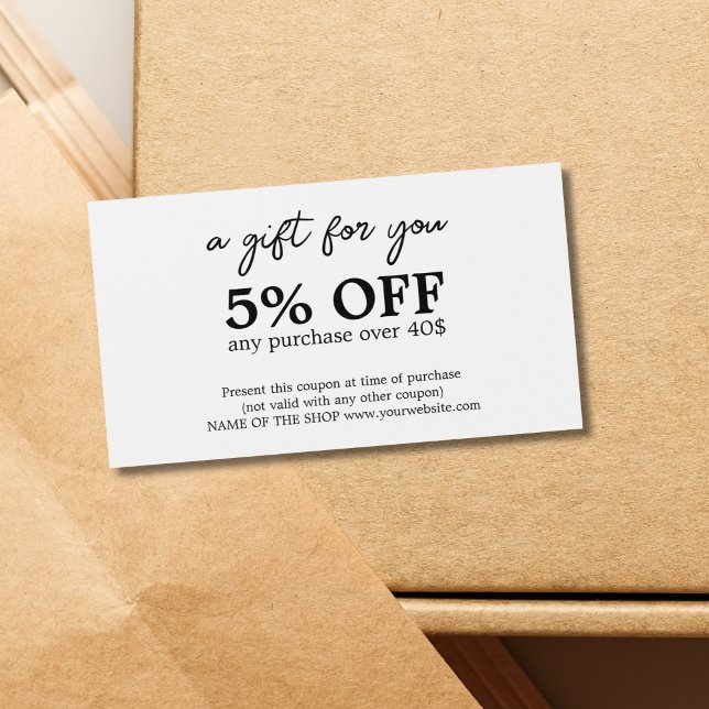 Minimalistisk svart vit fet kupong visitkort (Skapare uppladdad)