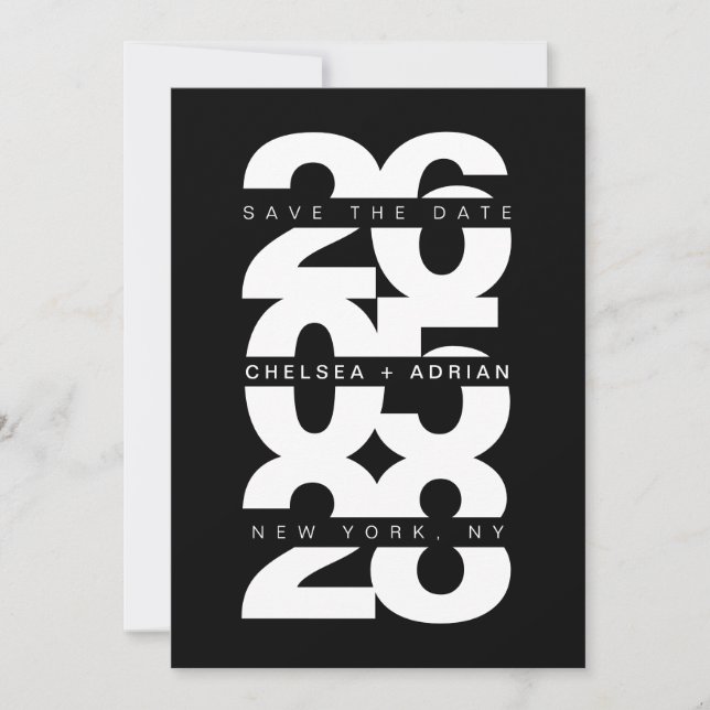 Minimalistisk svart vit fet typografi bröllop spara datumet (Framsida)