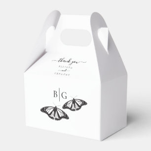 Minimalistisk svart vit fjäril Monogram Bröllop Presentaskar