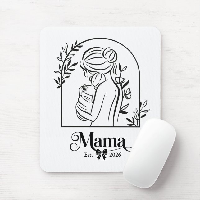 Minimalistisk Svart & Vit Första Mors Dag Est. Musmatta (Med mus)