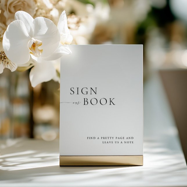 Minimalistisk svart & vit gästbokssköld inbjudningar (Minimalist Black & White Guest Book Sign)