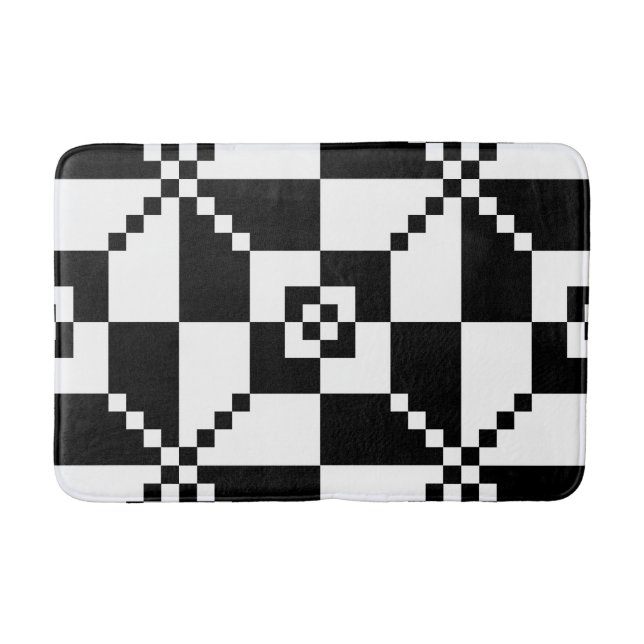 Minimalistisk svart & vit geometrisk badrumsmatta (Framsidan)