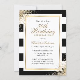 Minimalistisk svart vit Guld-konfetti 50:e födelse Inbjudningar