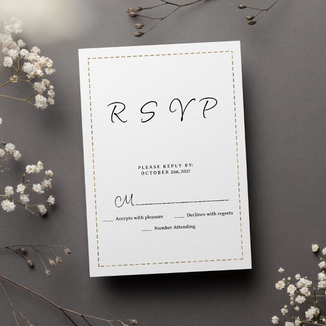 Minimalistisk svart vit guld-streckad OSA (Minimalist black white gold dashed line RSVP)