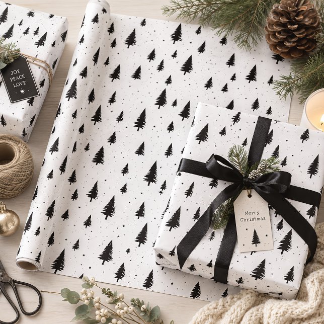 Minimalistisk svart & vit julgran presentpapper (Skapare uppladdad)