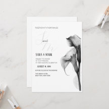 Minimalistisk svart-vit kallalilja bröllopsinbjuda
