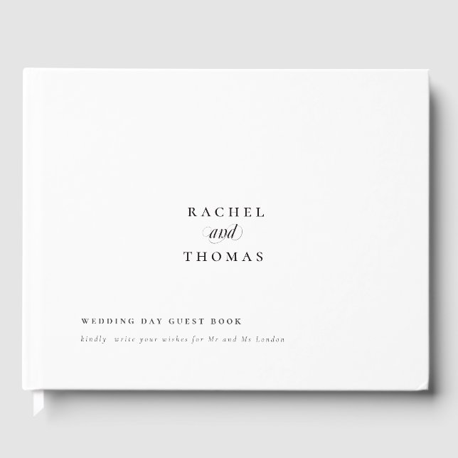 Minimalistisk svart vit kalligrafi Bröllop Gästböcker (Framsida)