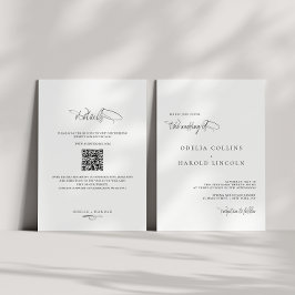 Minimalistisk svart vit kalligrafi QR-kod Bröllop Inbjudningar
