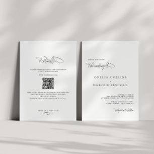 Minimalistisk svart vit kalligrafi QR-kod Bröllop Inbjudningar