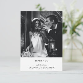 Minimalistisk svart vit konst Deco Bröllop-foto Tack Kort