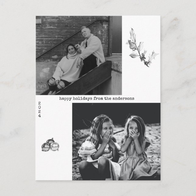 Minimalistisk svart-vit konstfoto jul helg vykort (Framsida)