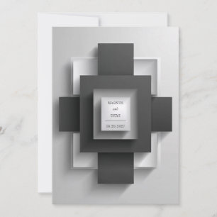 Minimalistisk Svart Vit Lager Geometrisk Fyrkant Inbjudningar