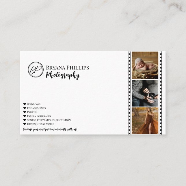 Minimalistisk svart & vit logofotografering visitkort (Framsida)