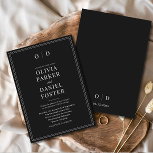 Minimalistisk svart, vit modern Elegant bröllop Inbjudningar