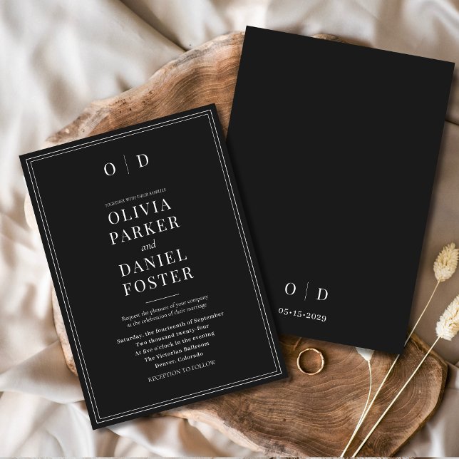 Minimalistisk svart, vit modern Elegant bröllop Inbjudningar (Skapare uppladdad)