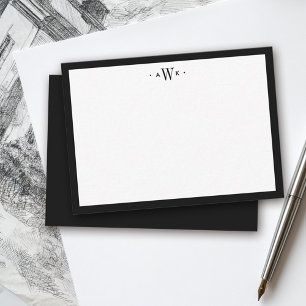 Minimalistisk svart-vit modern monogram-kant anteckningskort