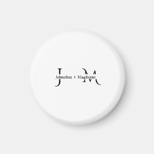 Minimalistisk svart & vit monogram bröllopsdekor magnet