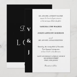 Minimalistisk svart-vit monogram inbjudningar