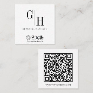 Minimalistisk svart-vit monogram QR-kod Fyrkantigt Visitkort