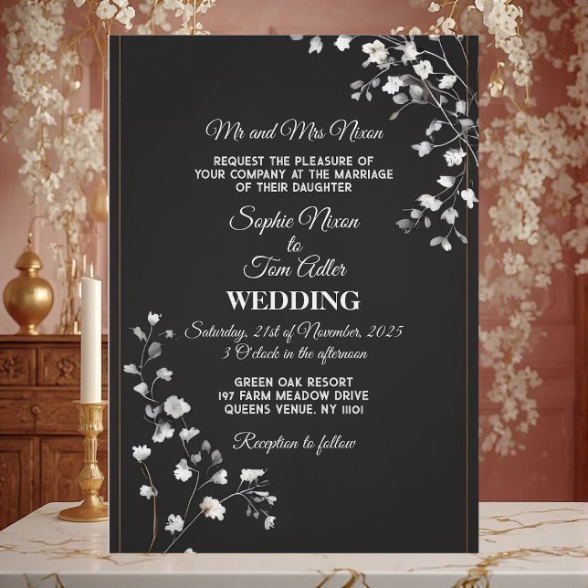 Minimalistisk Svart Vit Monokrom Modern Bröllop Inbjudningar (Minimalist Black White Monochrome Modern Wedding Invitation)