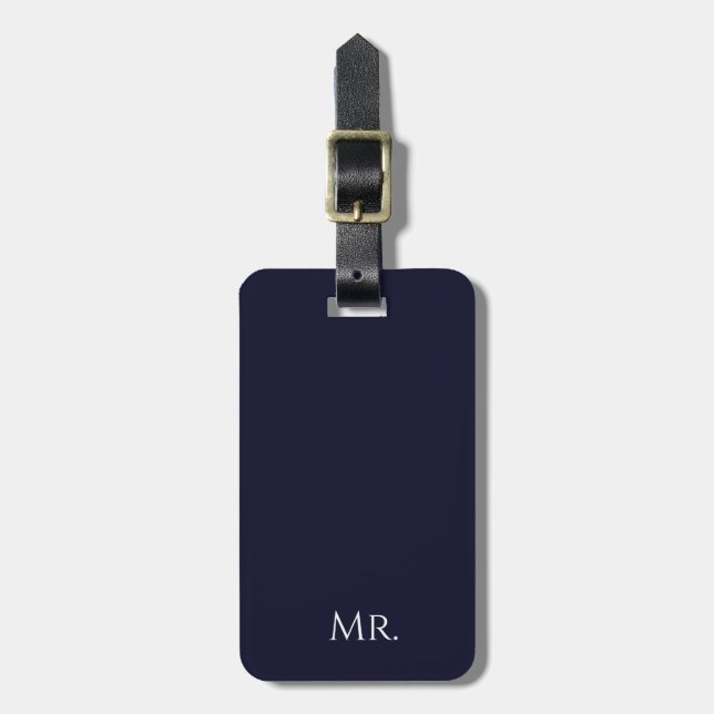 Minimalistisk svart & vit “Mr” modern resväska Bagagebricka (Vertikal Framsida)