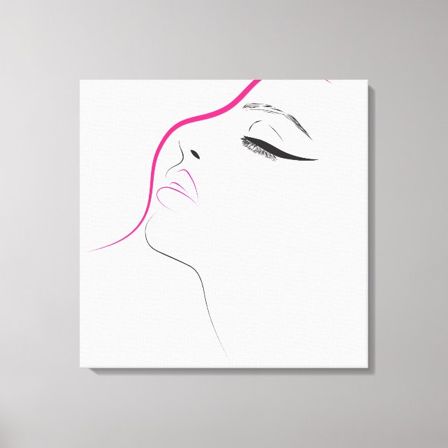 Minimalistisk svart vit och rosa Woman Eyelash Canvastryck (Framsida)