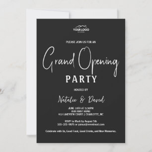 Minimalistisk Svart Vit Öppet Hus Grand Opening Inbjudningar