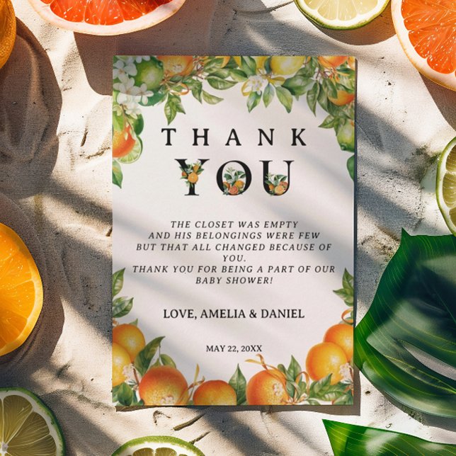 Minimalistisk svart vit Orange Citrus Tack Kort (Skapare uppladdad)