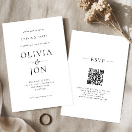 Minimalistisk svart-vit QR-kod Bröllok kväll Inbjudningar