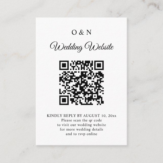 Minimalistisk svart-vit QR-kod för bröllopsanmälan Tilläggskort (Framsida)